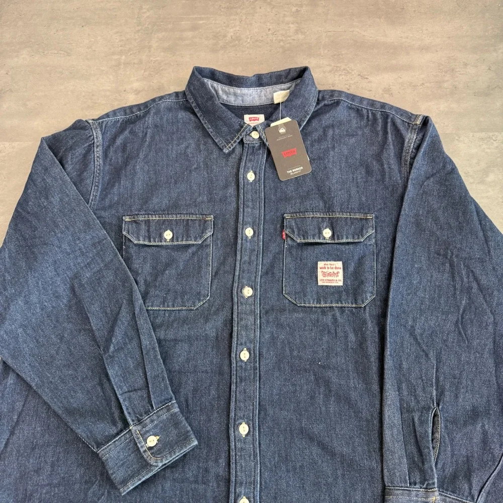 Levis Worker Shirt Mens XXL Blue Denim Relaxed Fit Long Sleeve Button Up Chore